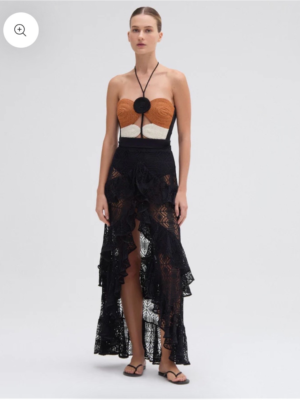 Patbo Black Lace Ruffle High-Low Swim Coverup